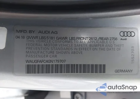 2016 Audi A6 2.0T Premium Plus из США, поврежденный, VIN WAUGFAFC4GN179707